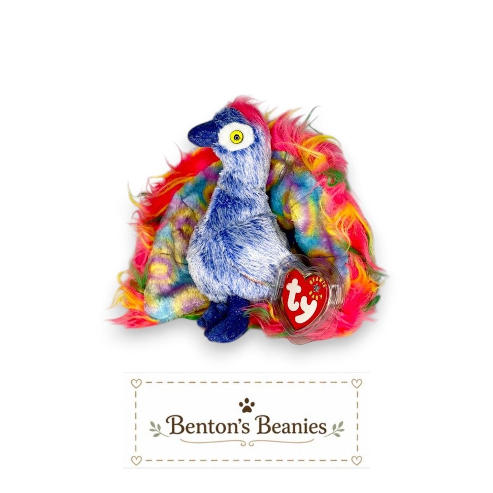Flashy the Peacock Ty Beanie Baby | Rainbow Showstopper 🌈 | Mint Heart Tag ⭐